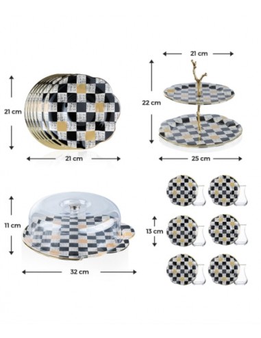 SERVICE A BRUNCH ENZO CHESS EN DAMIER brillant des détails fins