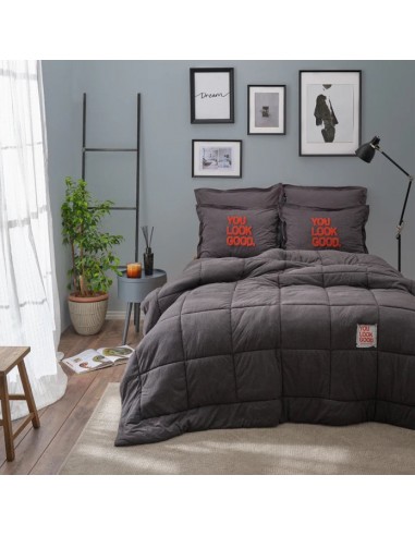 KARACA PARURE DE COUETTE ANTHRACITE MOTTO COTON COMFORT 200x220CM Comparez plus de prix