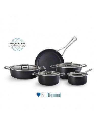 KARACA BATTERIE DE CUISINE MASTERMAID BIO DIAMOND SHINY BLACK 9 PIECES pas cheres