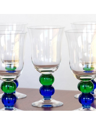 6 verres à pied en cristal - bulles colorées rembourrage situé sous