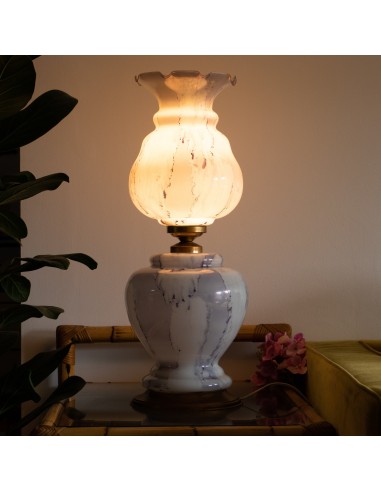 Grande lampe tulipe en verre soufflé 1950 le des métaux précieux