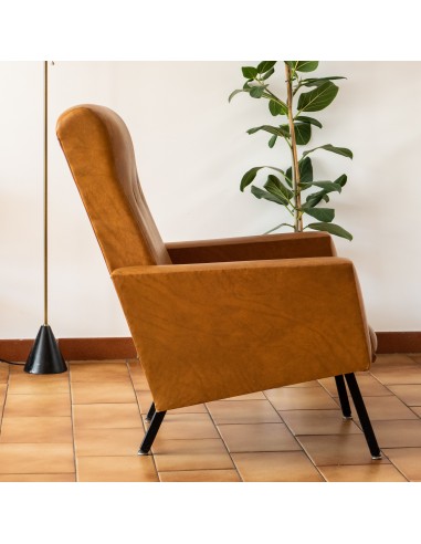 Fauteuil 1960 en skaï marbré caramel de l' environnement