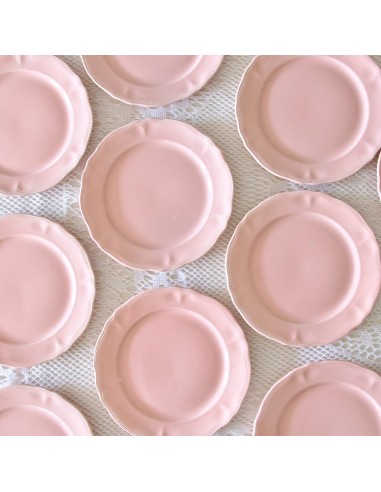 10 assiettes vintage en faïence rose Véritable concentré