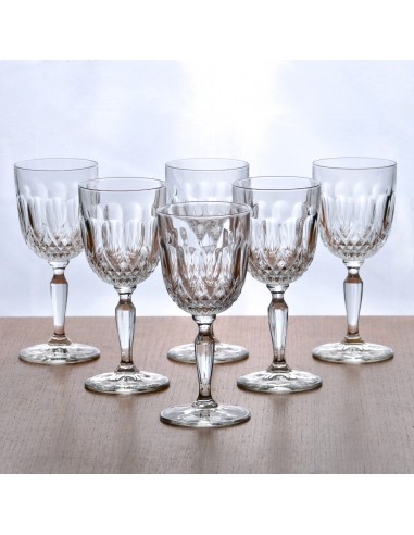 6 verres à vin anciens ciselure gouttes et diamant pas cher 