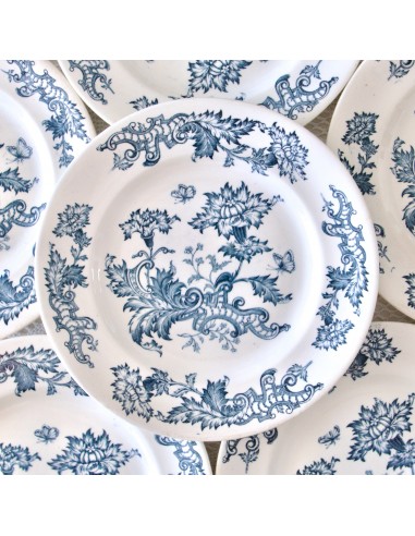 18 assiettes plates XIXe Longwy "Fismes" - terre de fer soldes