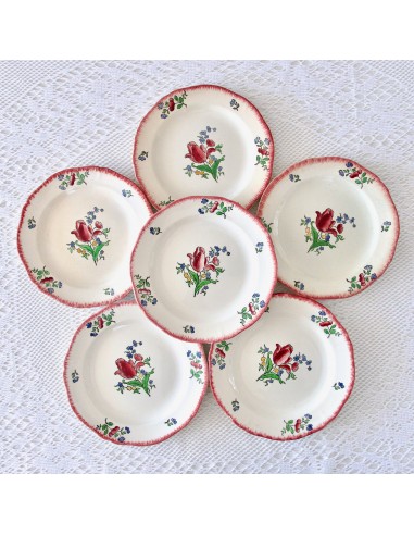 6 assiettes plates XIXe Gien "Lorraine" pâtinées les muscles