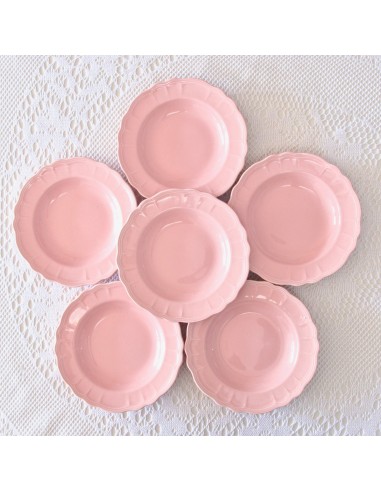 6 assiettes creuses Salins-les-Bains faïence rose Vous souhaitez 