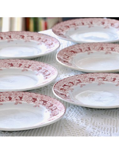 6 assiettes St Amand "mûrier" - terre de fer rose lot B Pour